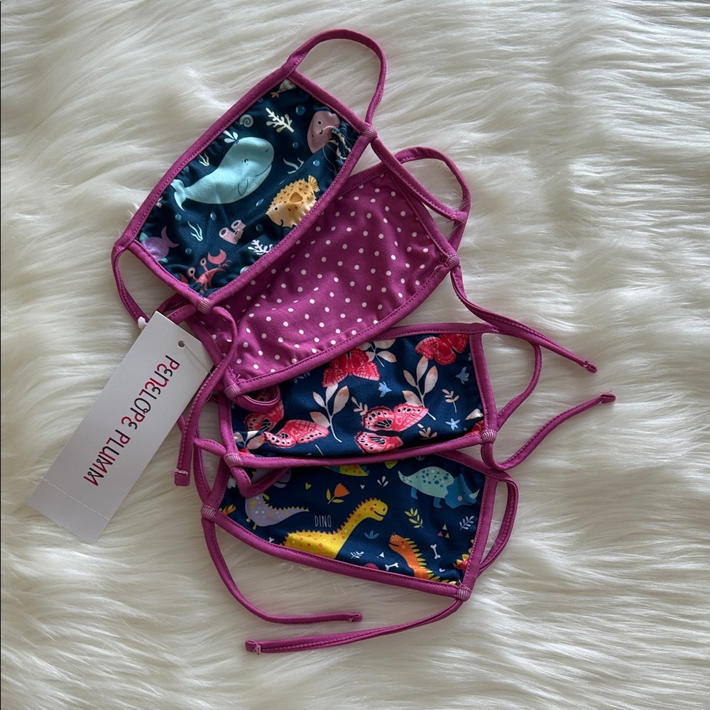 NWT Girl’s Penelope Plumm Non-Medical Face Mask Set of 4 Adjustable Washable